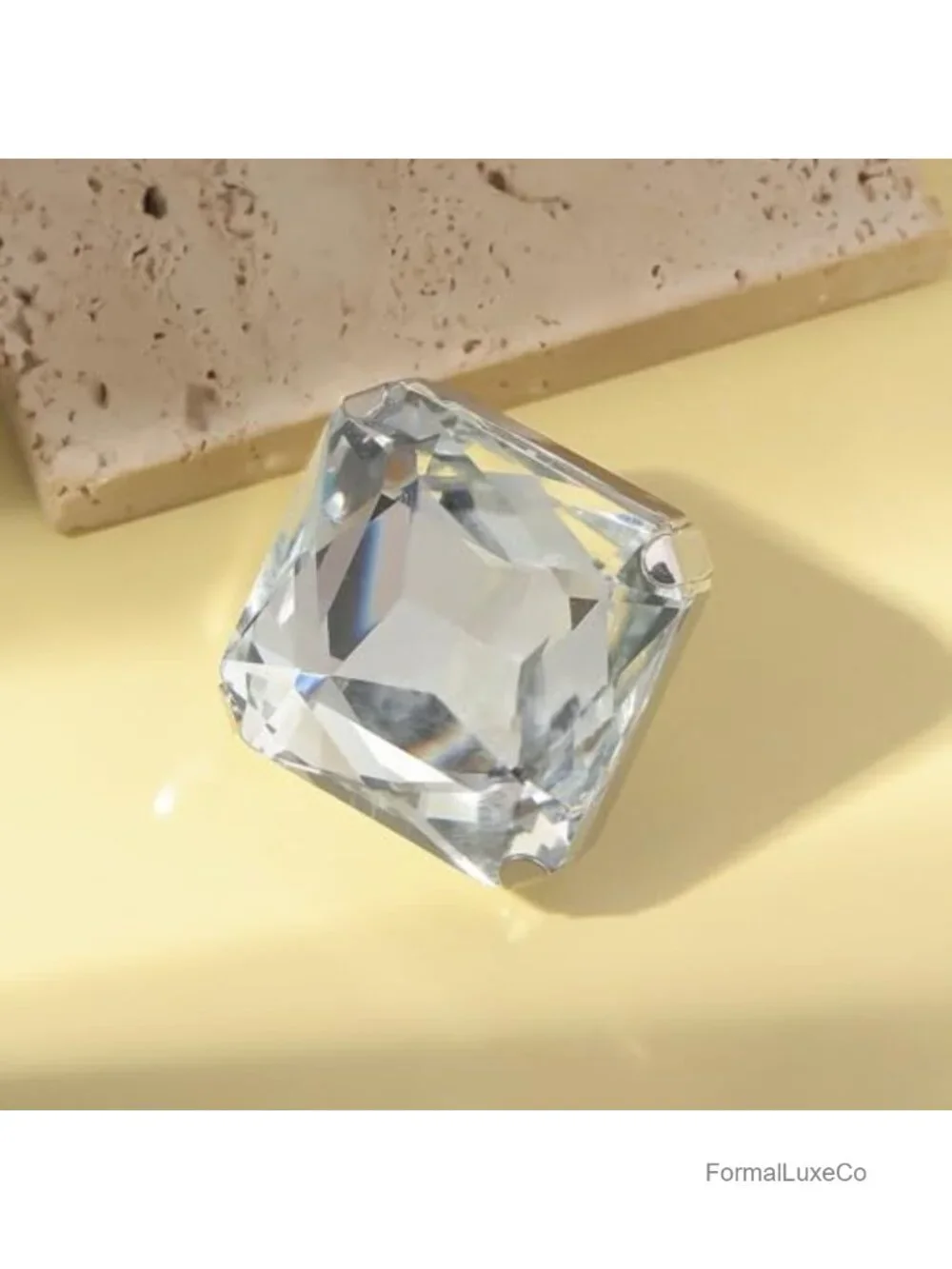 Chunky Crystal Glass Ring Statement Geometry Gemstone Ring Adjustable Fashion